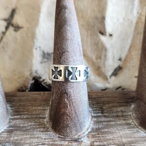 Silver Ring with Black Cross Design